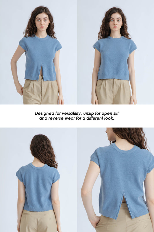 Multi-Wear Zipper Details Knit Top (Blue)