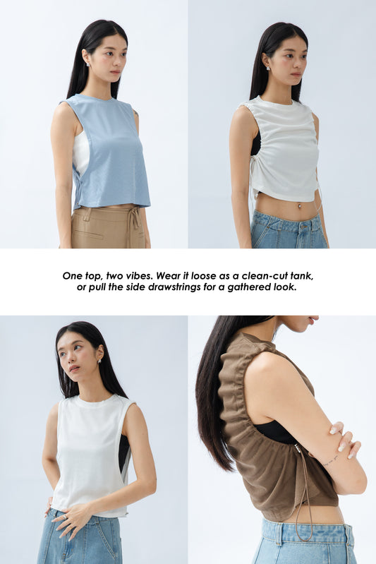 Drawstring Armhole Top (Khaki Brown)