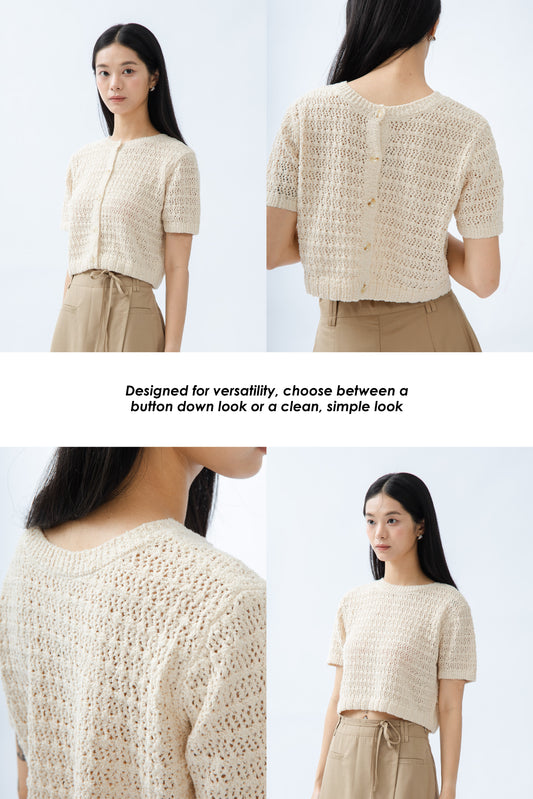 Multi-Wear Textured Knit Top (Beige)
