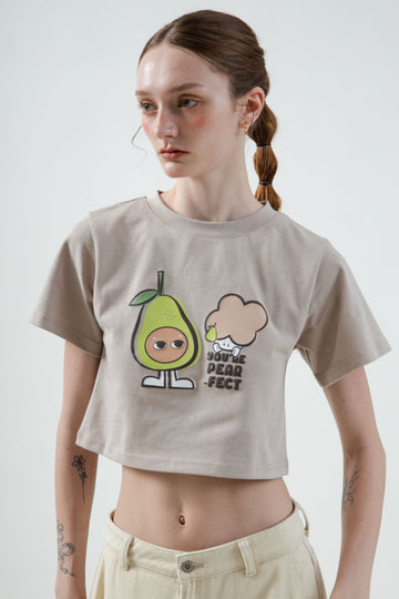 LULU You're Pear-fect Graphic Cropped Tee (Khaki Grey)