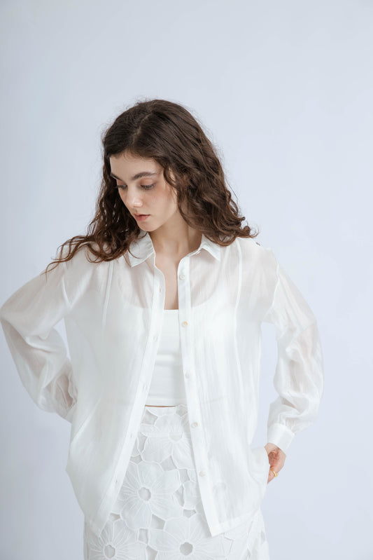 Sheer Long Sleeve Tencel Shirt (Ivory)