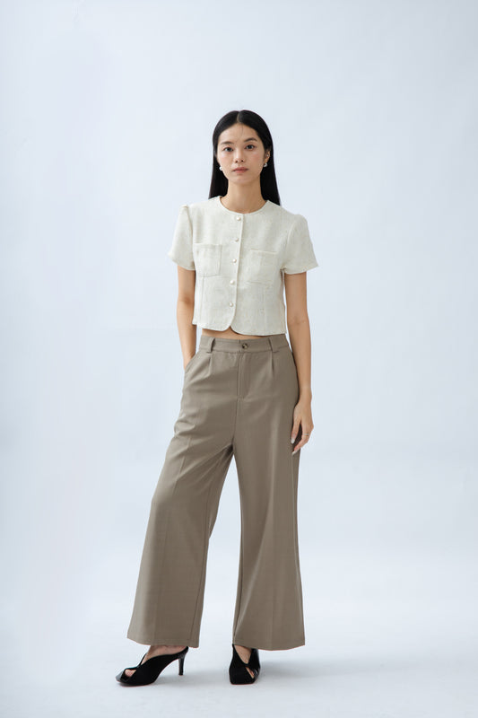 Classic High Waist Straight Cut Trousers (Khaki Grey)
