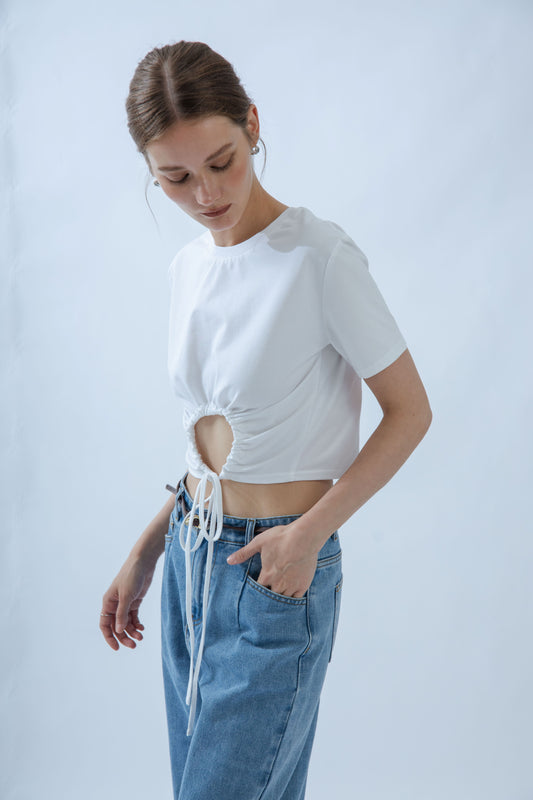 Drawstring Hem Multi-Wear Tee