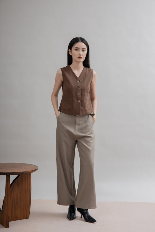Front Pocket Casual Vest (Brown)