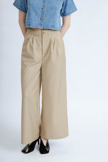 Front Pleated High Waist Pants (Khaki)