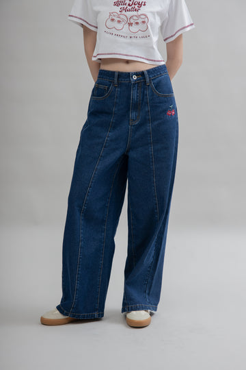 LULU Cherry Embroidery Denim Pants (Denim)