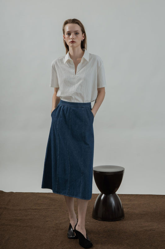 High Waist Denim Flare Skirt (Denim)