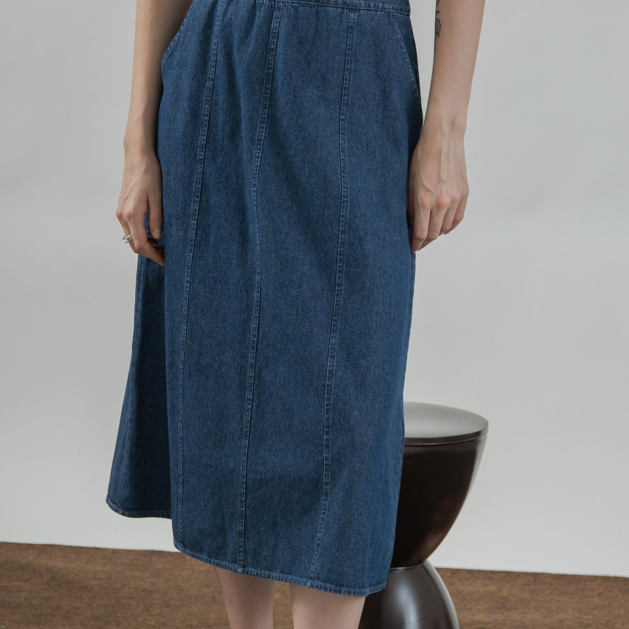 High Waist Denim Flare Skirt (Denim)