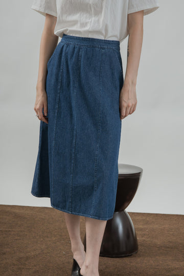 High Waist Denim Flare Skirt (Denim)