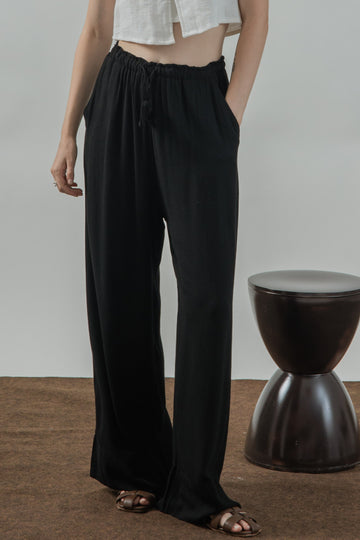 Alexa Linen Drawstring Trousers (Black)