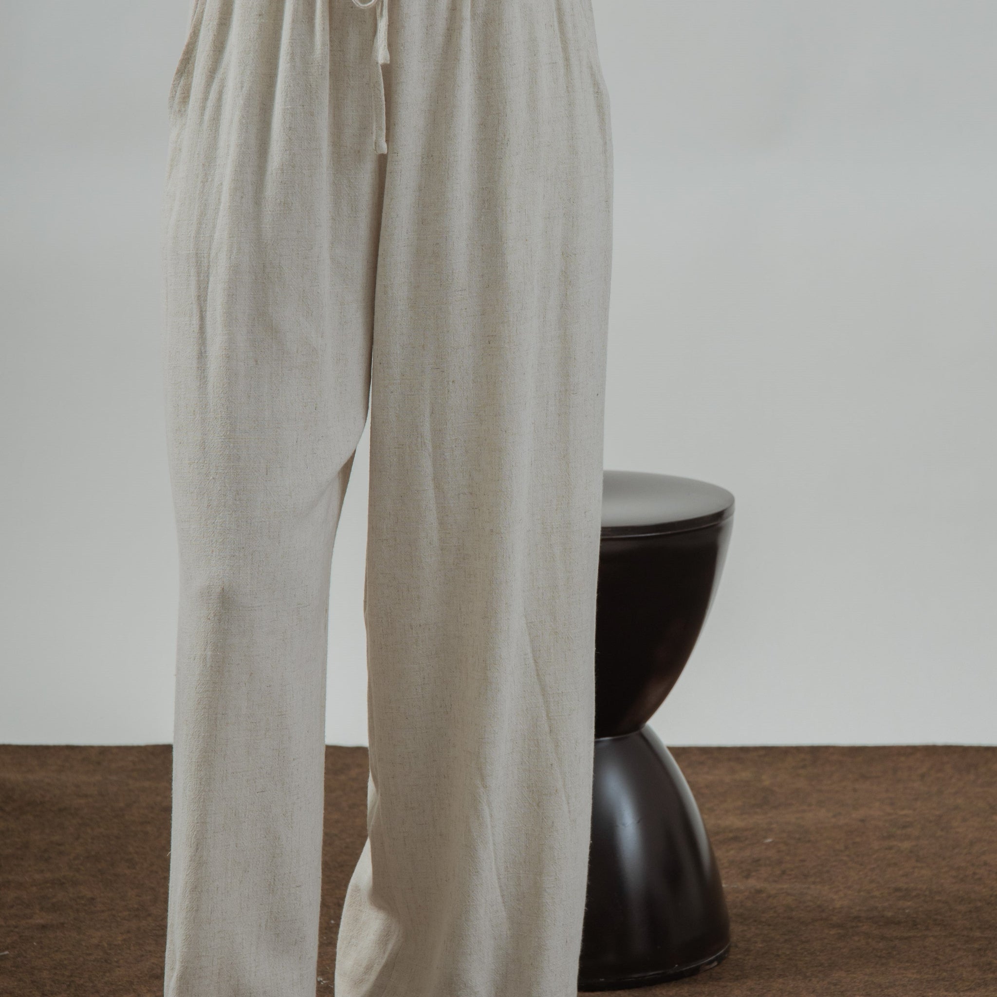 Alexa Linen Drawstring Trousers (Bone)