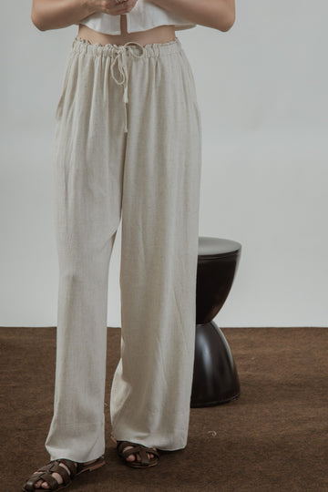 Alexa Linen Drawstring Trousers (Bone)