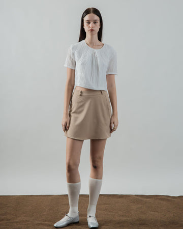 Two Way Bow Tie Short Sleeve Blouse (White)