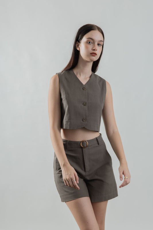 Lino Cotton Belt Shorts (Grey)