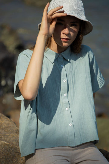 Oversize Boxy Cut Shirt (Blue)