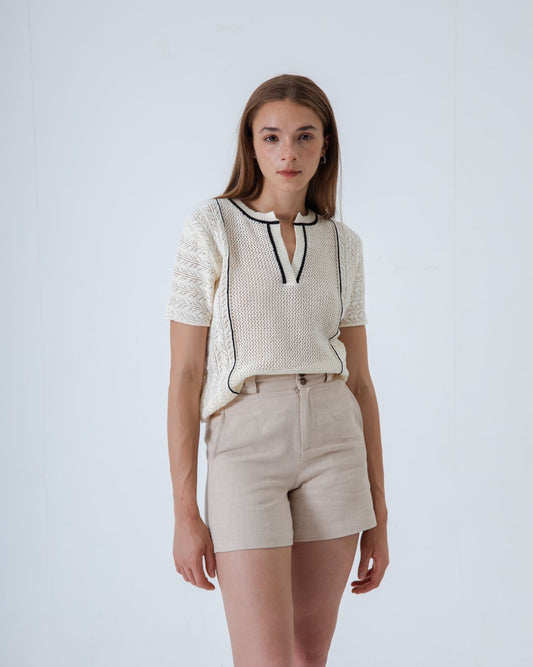 Dual Button Linen Shorts (Khaki)