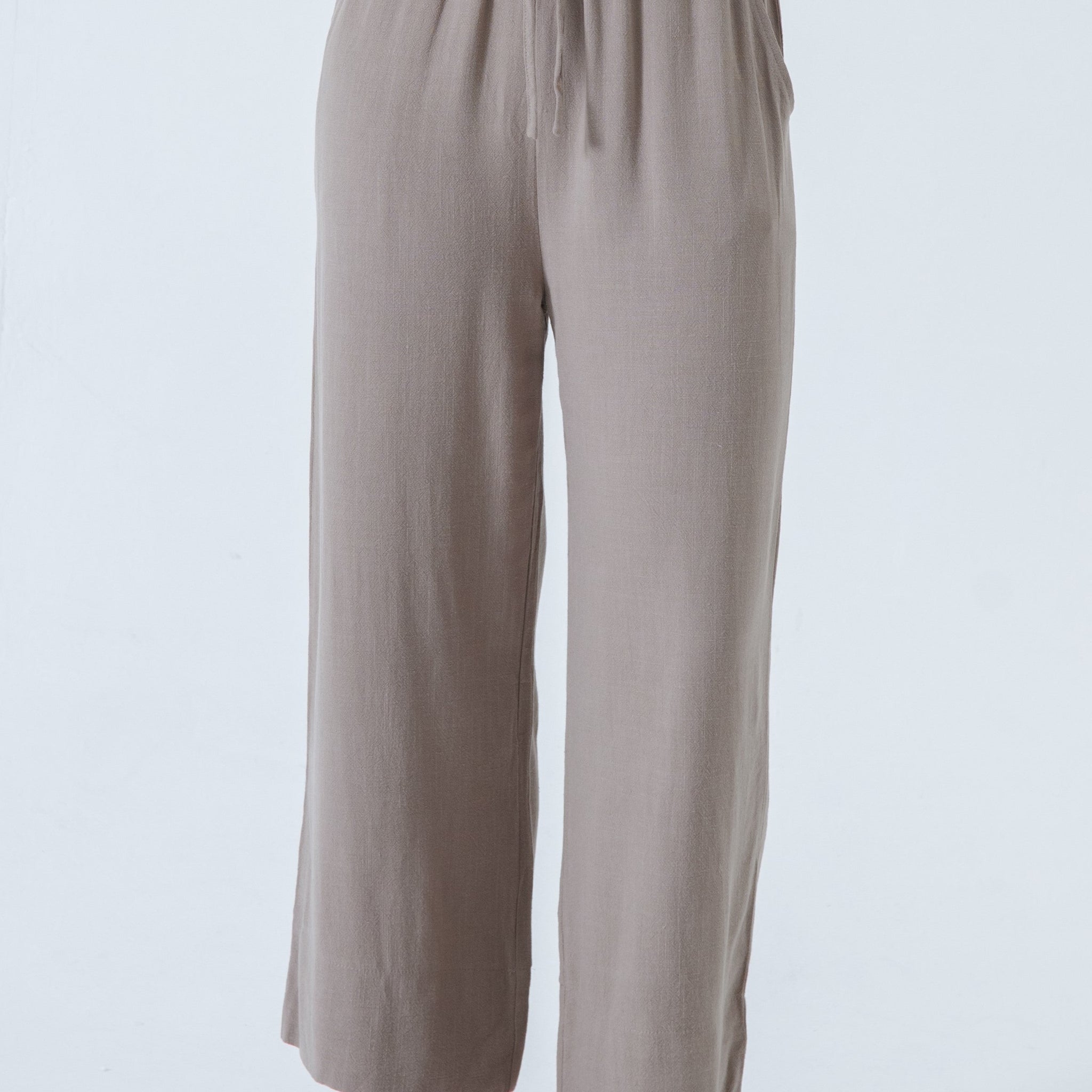 Alexa Linen Drawstring Trousers (Khaki Grey)