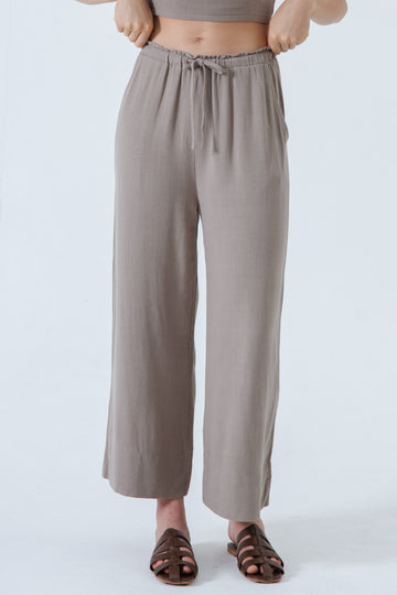 Alexa Linen Drawstring Trousers (Khaki Grey)