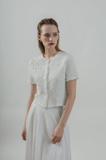 Two Way Wrinkle Short Sleeve Top (White)