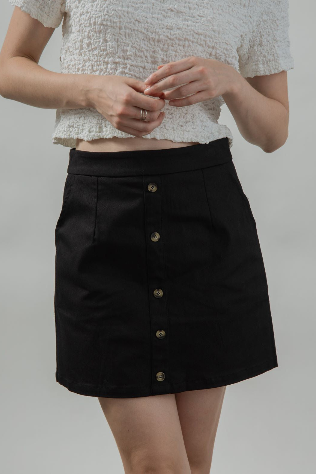 Button Down A-Line Skirt (Black)