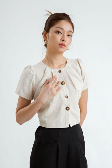 Two Way Linen Pleated Blouse (Khaki)