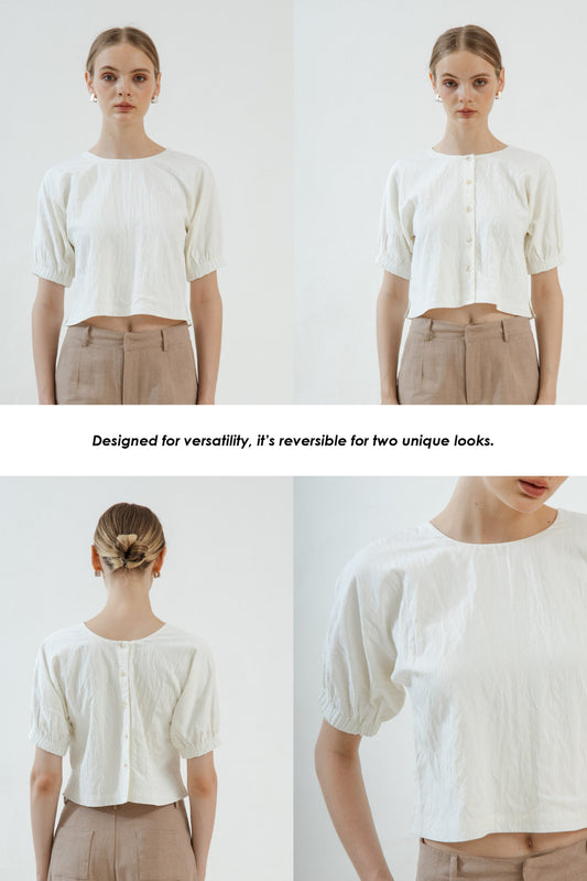 Two Way Elastic Sleeve Top (White)