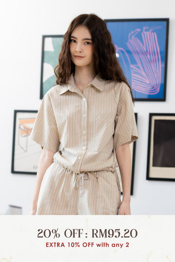 Finley Drawstring Hem Stripes Shirt (Green Stripes)