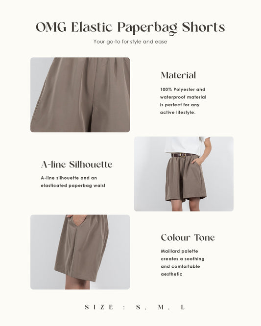 High Waist Paperbag Shorts (Khaki Grey)