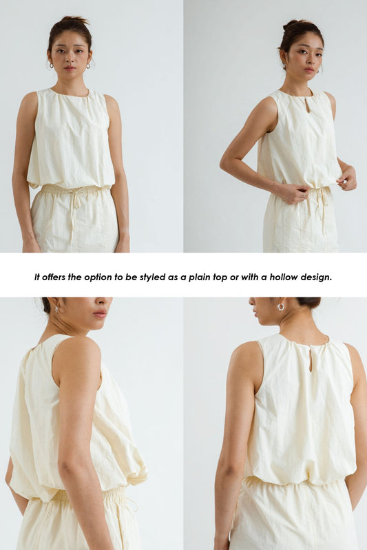 Kate Two Way Puffy Sleeveless Top (Beige)