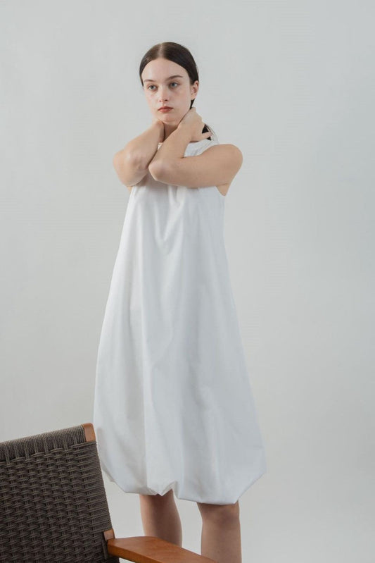 Sleeveless Puffy Dress (White)