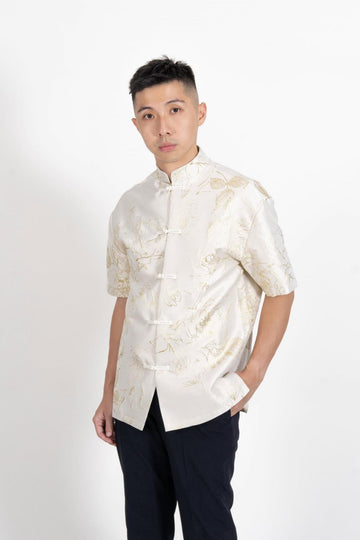 Menswear Floral Gold Embroidery Tang Suit (Beige)