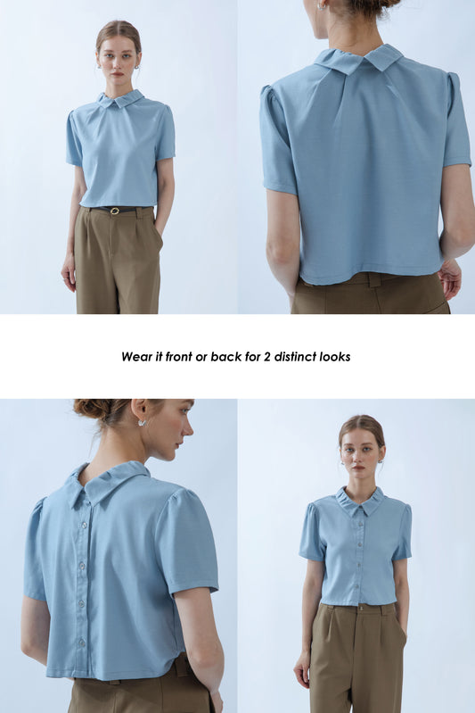 Tilly Button Down Short Sleeve Top (Blue)