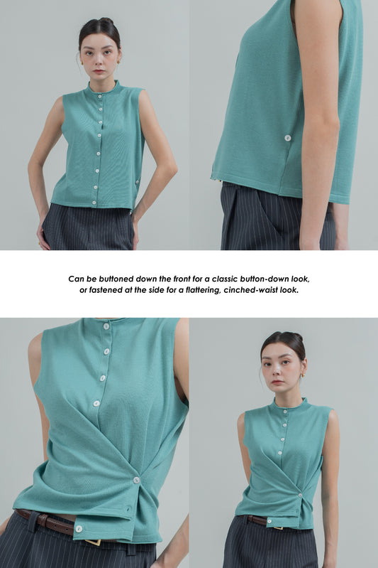 Soho Mock-Neck Sleeveless Knit (Teal Green)