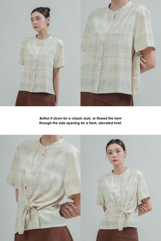 Sketchline Tie-Front Top (Beige Stripes)