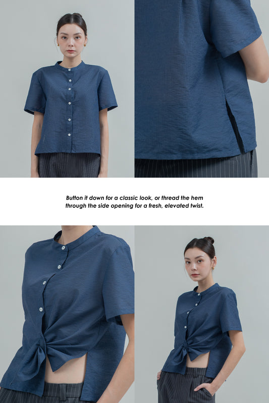 Sylvie Button Sheer Blouse (Navy)