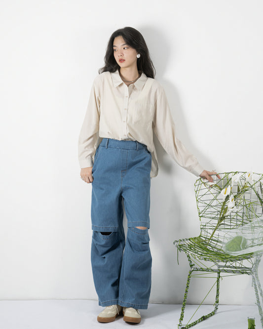 Denim Open Knee Pants (Denim)