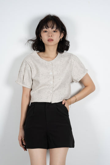 Button Down Tweed Two-Way Blouse (Grey Mix)