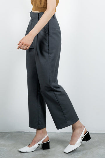 High Waist Pleated Trousers (Grey)