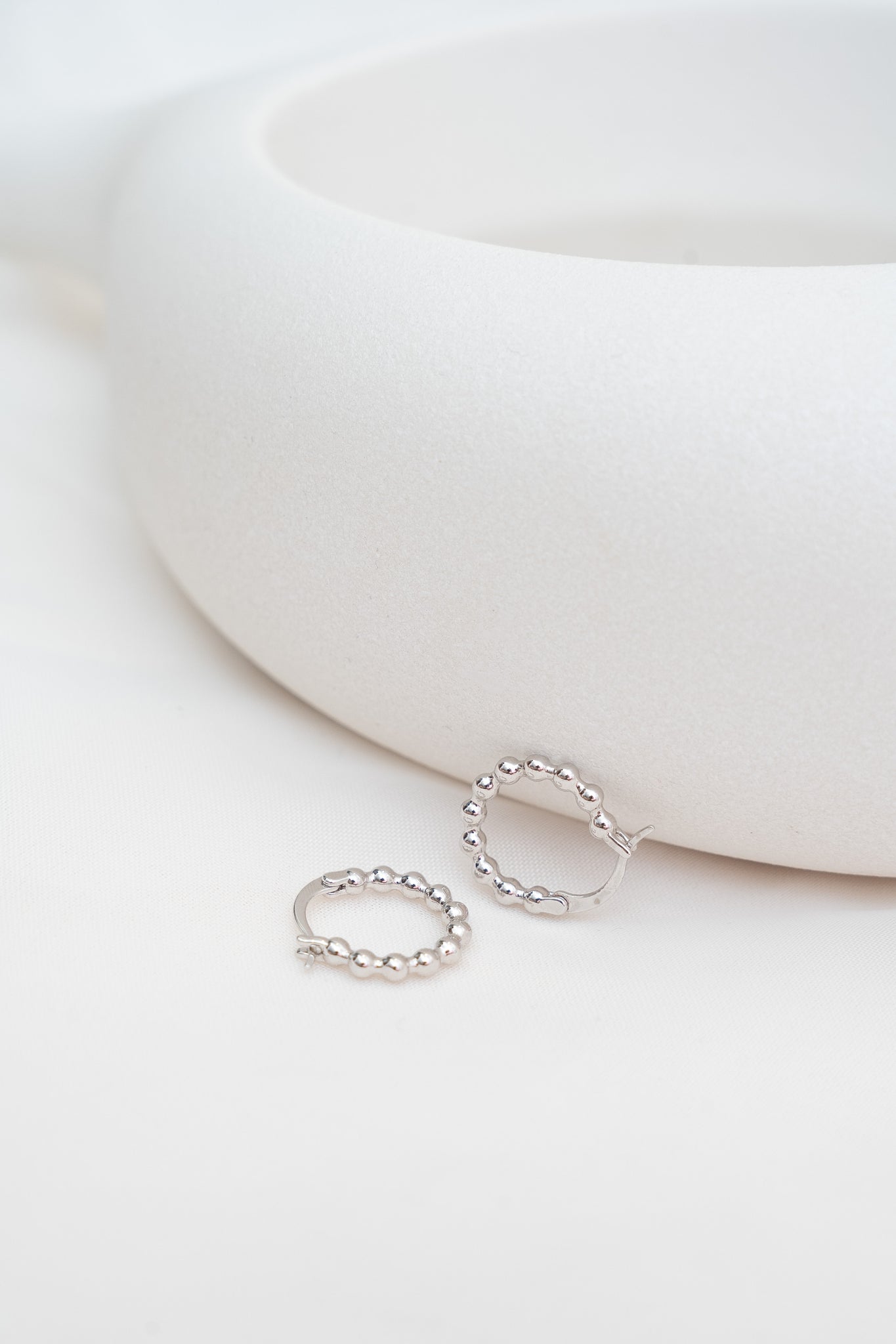 Round Beaded Hoop Earrings (Silver)