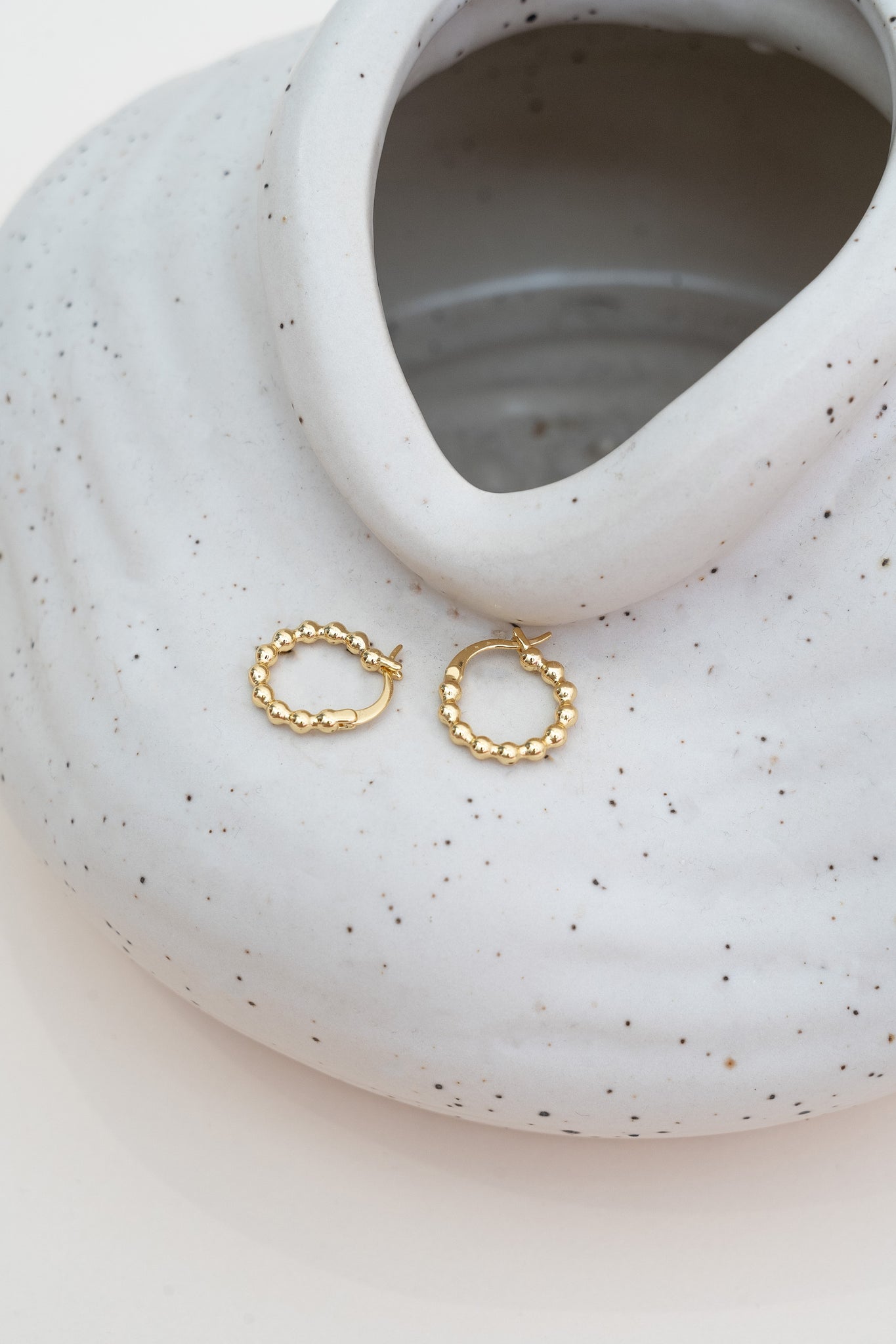 Round Beaded Hoop Earrings (Gold)