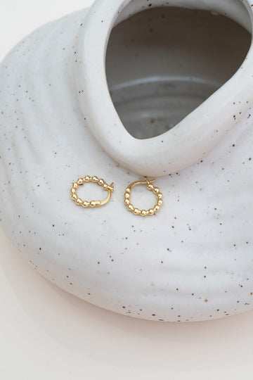 Round Beaded Hoop Earrings (Gold)