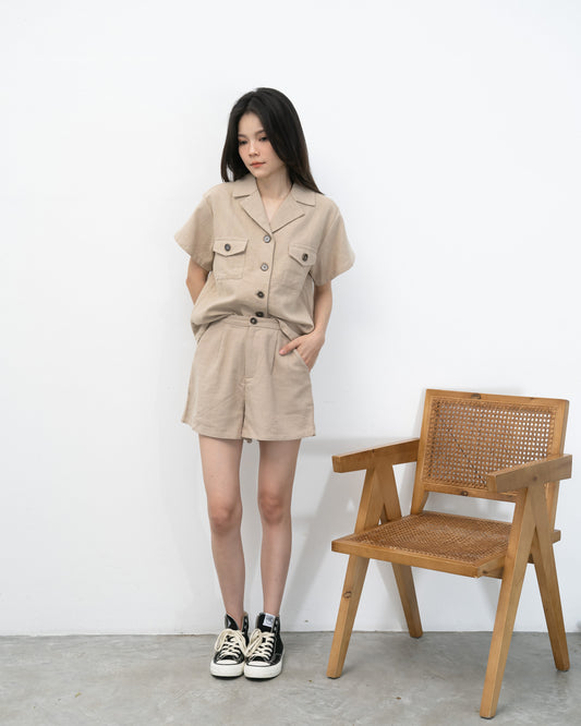 Lara Linen A Line Shorts (Khaki)