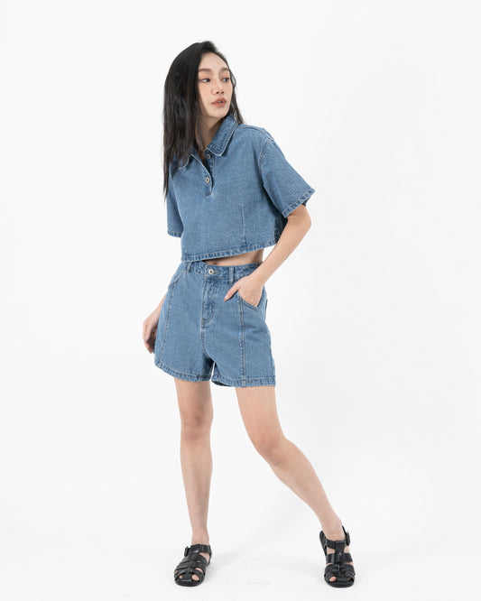 Kelly High Waist Denim Shorts (Denim)