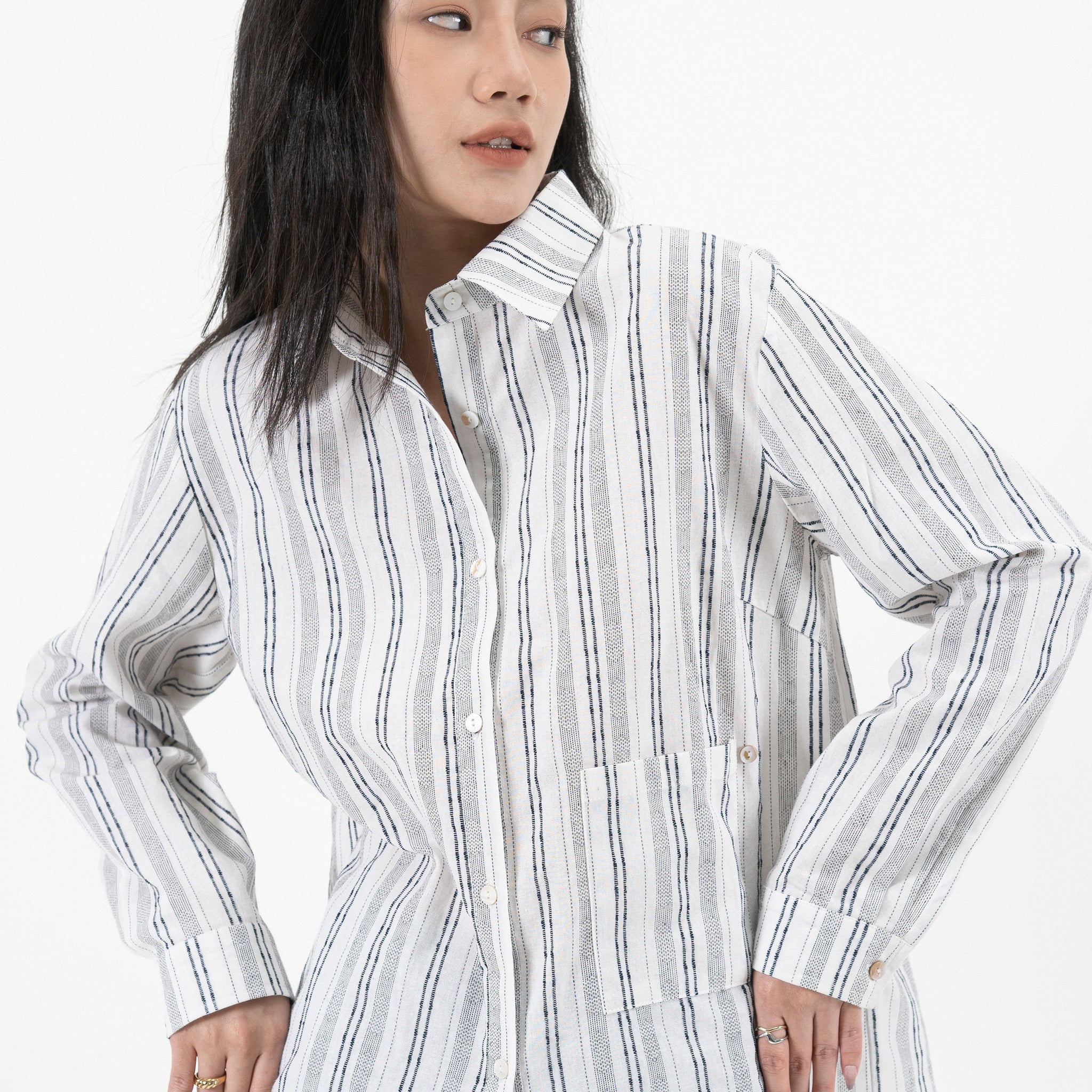 Multi-Wear Striped Oversize Pocket Shirt (Striped)