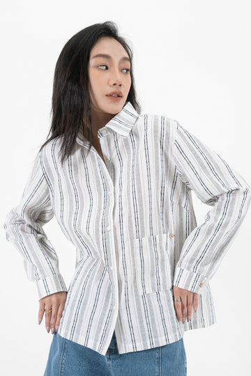 Multi-Wear Striped Oversize Pocket Shirt (Striped)