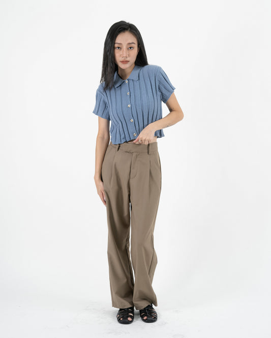 Sally Eco Button Polo Knit Top (Blue)