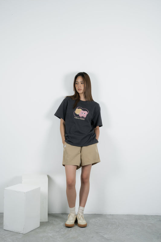 LULU Flower Elastic Waistband Shorts (Khaki)