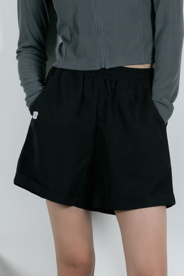 LULU Flower Elastic Waistband Shorts (Black)