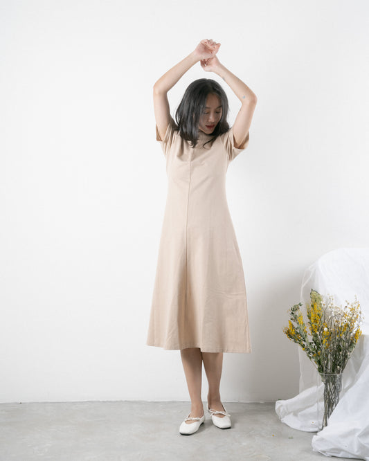 Short Sleeve Flare Dress (Khaki)