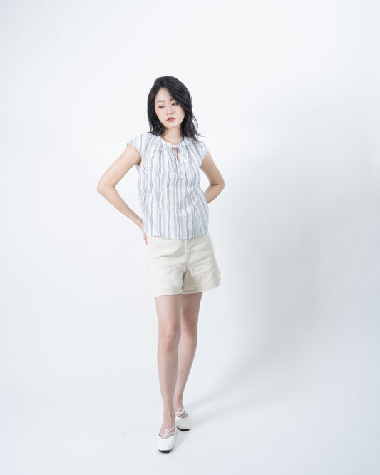 Tie Front Striped Cotton Blouse (Striped)